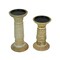 Set of 2 Wood Pedestal Candle Holders Rustic White Washed Pillar Centerpieces